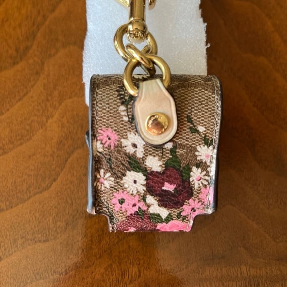 Coach Brown Floral Keychain Pouch. Airpod Gen 1 Holder - Picture 4 of 4